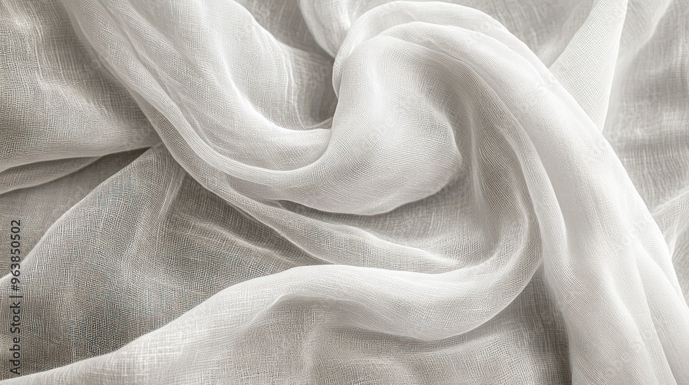 Aufkleber A white fabric with a pattern of a wave. The fabric is smooth and silky. The pattern is very intricate and detailed