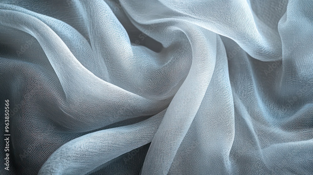 Leinwandbilder A piece of fabric with a pattern of white and blue. The fabric is wrinkled and has a shiny appearance