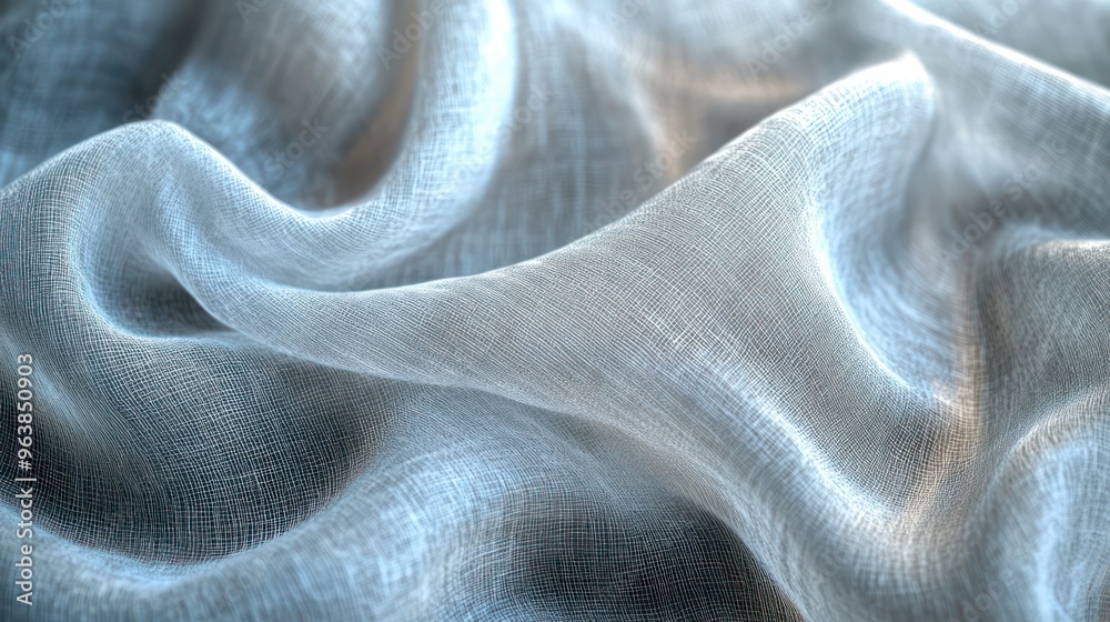 Leinwandbilder A piece of fabric with a pattern that looks like it's made of computer code. The fabric is white and has a shiny, reflective surface. The pattern is intricate and detailed, with lines
