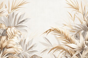 brown and gray watercolor palm leaves on a white background wallpaper
