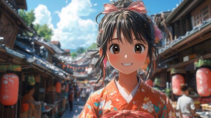 Fototapeta premium girl in traditional japan costume