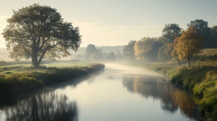 Serene River Mist in a Tranquil Forest Setting