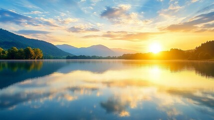 Fototapeta premium Sunrise reflected in a calm lake