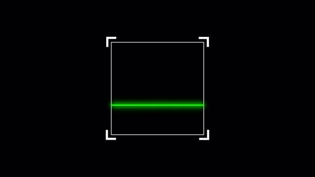 Scan sign QR Code and Bar Code scanner process with green laser, QR Code Scan interface animation on black background. animation of Barcode scanner.