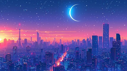 a city at night, with a minimalist yet surreal approach, the cityscape bathed in the glow of neon lights and moonlight, reflecting off the smooth surfaces of buildings