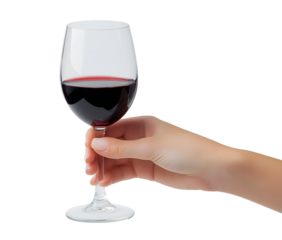 female hand holding a glass of red wine