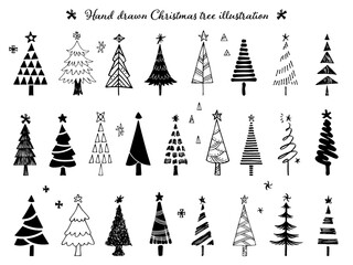 手描きのクリスマスツリーのイラストセット