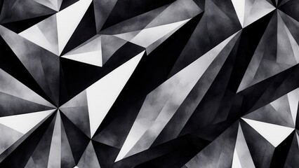 Abstract black and white geometric pattern with sharp angles and gradients.
