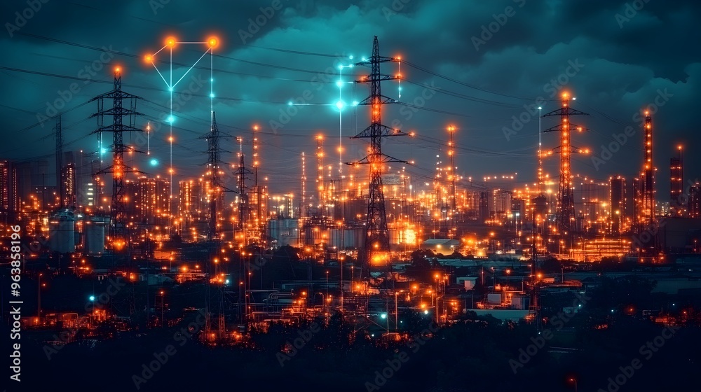 Aufkleber Innovative Graphic of a Smart Grid System Harnessing the Power of IoT Technologies