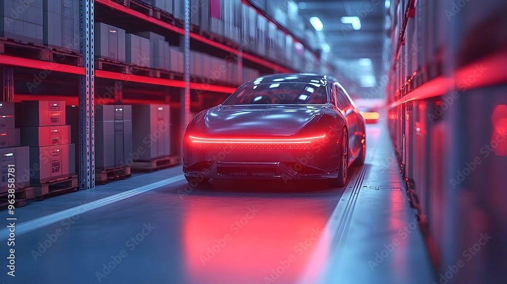 Poster innovative graphic of iot sensors enhancing warehouse and efficiency