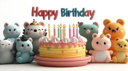 Fototapeta premium Animated Animal Group Holding a Playful 3D Cartoon Scene