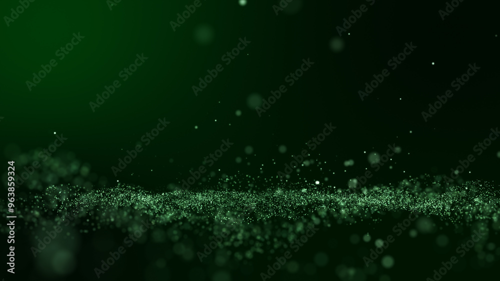 Wall mural glitter light green particles stage abstract background. flickering particles with bokeh effect.