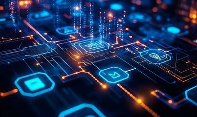 Fototapeta premium Blockchain based digital marketplace with secure transactions and a decentralized network
