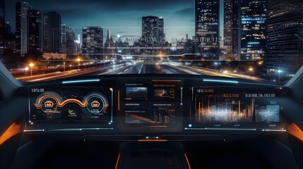 Connected Car Dashboard Displaying Real Time IoT Sensor Data for Navigation and Safety