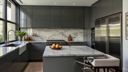 kitchen interior with fireplace