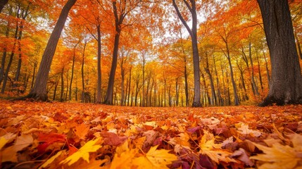 Golden Autumn Forest Floor with Fallen Leaves