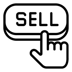 Hand pressing sell button representing stock market transaction and selling shares.