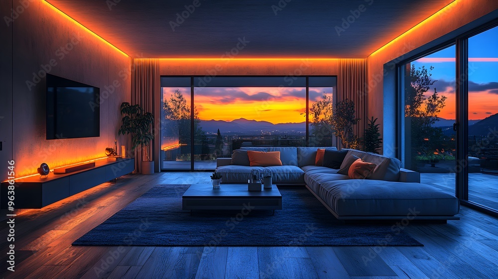 Aufkleber smart home iot sensors control automated lighting in modern minimalist interior