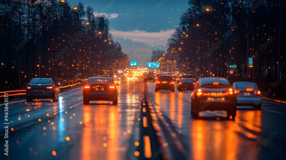 Poster innovative graphic of iot sensors integrated in smart highway system