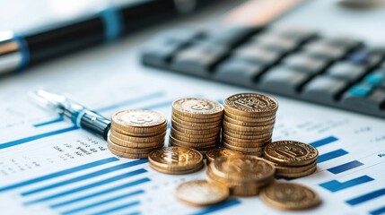 Gold Coins on Financial Charts   Business Success and Growth