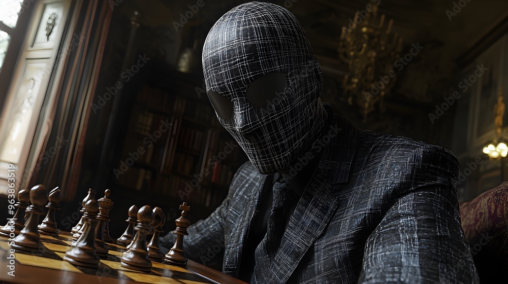 Poster Invisible Businessman Playing Chess with Floating Pieces