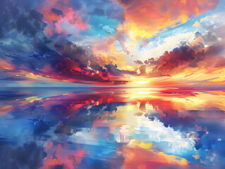 Colorful sky with colorful clouds and reflection in the water landscape background