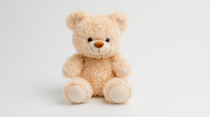 Obraz premium Cute Beige Teddy Bear Plush Toy Sitting Isolated on White Background