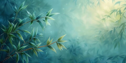 pastel painting, super close-up, bamboo, rising, sky blue and green, with soft and dreamy depiction style, best quality, eye-catching, vibrant stage background