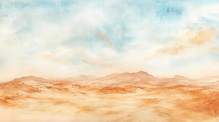 Tranquil Desert Hues - Abstract Watercolor Landscape with Warm Browns and Oranges Blending into Soft Blue Sky