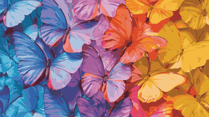 Fototapeta premium Colors of rainbow. Pattern of multicolored butterflies morpho, texture background vector