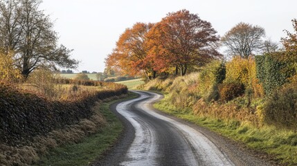 Obraz premium Winding Country Road Through Autumnal Trees