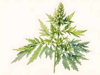 Fototapeta premium Mugwort Watercolor Flowers Leaves Plants Illustration