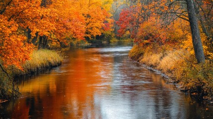 Fototapeta premium Serene River Reflecting Autumn Foliage