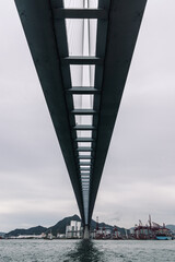 Fototapeta premium Underneath Stonecutters bridge in the port, Hong Kong.