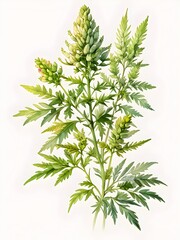 Mugwort Watercolor Flowers Leaves Plants Illustration