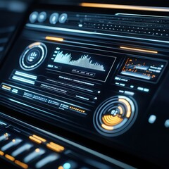 Fototapeta premium High-tech digital dashboard interface with graphs, charts, and data visualization for futuristic technology and software applications.