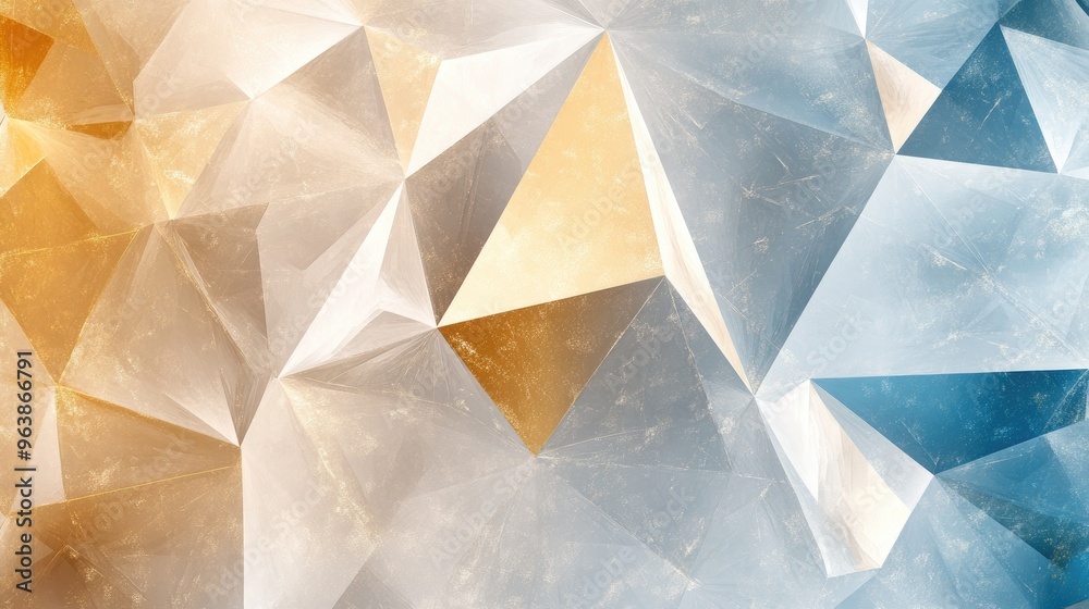 Fototapete ethereal triangles in gold, blue, and grey form a harmonious abstract pattern, creating a calming ba