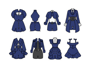 ネイビーのアイドル衣装のイラストセット