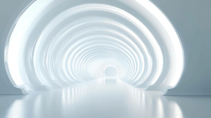Fototapeta premium Abstract white tunnel with glowing light at the end.