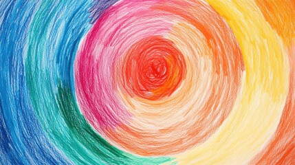 Fototapeta premium Hand-drawn wax crayon strokes creating a colorful, textured circular background, ideal for adding additional images or text.