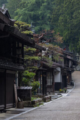 日本　長野県塩尻市奈良井にある中山道の宿馬町、奈良井宿の町並み