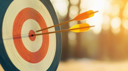 Two Arrows Hitting Bullseye Target  in Natural Background