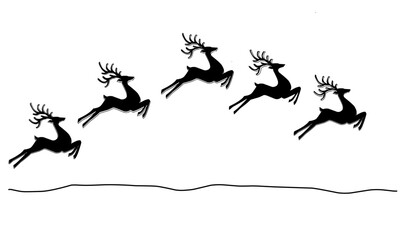 Graphic black silhouettes of wild deers.