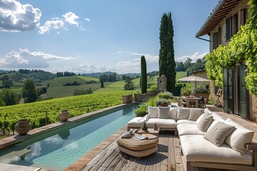 Obraz premium A large house with a pool and a patio
