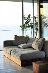 Fototapeta premium luxury apartment suite lounge with sofa set and beautiful view generated by AI