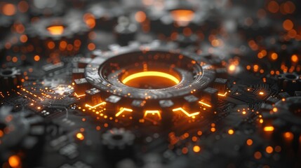 network cog abstract symbol in center, stock photo design neural networks, reliability, machine learning, academia, research, background stock photo, website photo, high quality