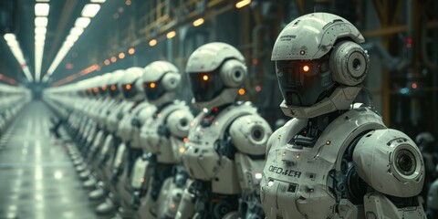 Fototapeta premium The assembly line composed of robot arms, the logistics industry, the unmanned factory, the Courier industry, and the vast space ,high quality 