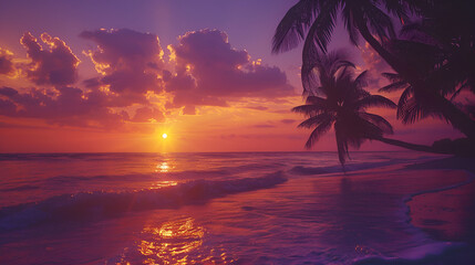 How about: Tropical beach sunset with palm trees and ocean waves?