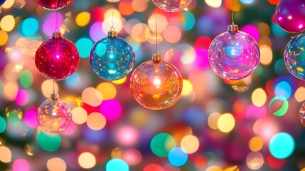 Obraz premium Colorful Christmas Ornaments with Bokeh Lights