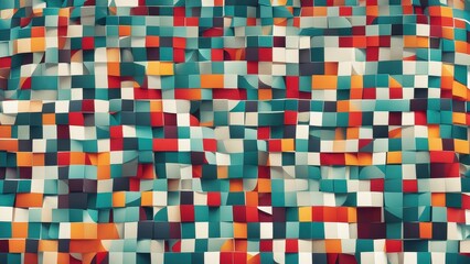Fototapeta premium Abstract colorful pattern with layered squares and curves, creating a dynamic visual texture.